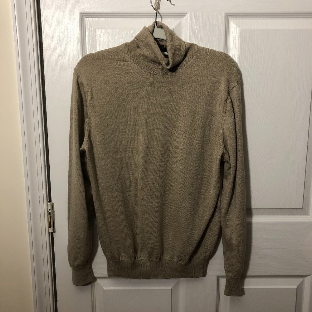 Toscano men beige turtle neck merino wool sweater, L